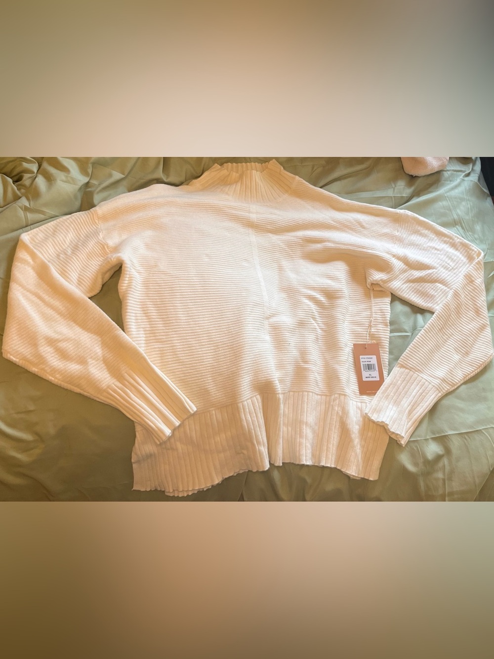 Cyrus Cream Ribbed Funnel Neck Sweater